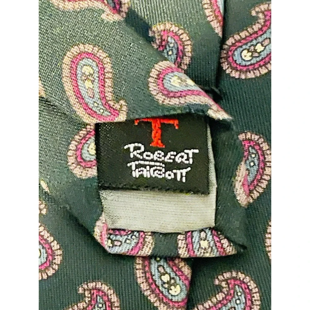 Robert Talbott for Patrick James Silk Tie Black Paisley Pink White Gray 3.5